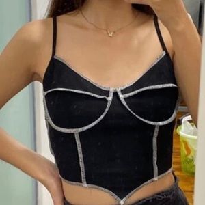 Contrast stitch asymmetrical hem crop top